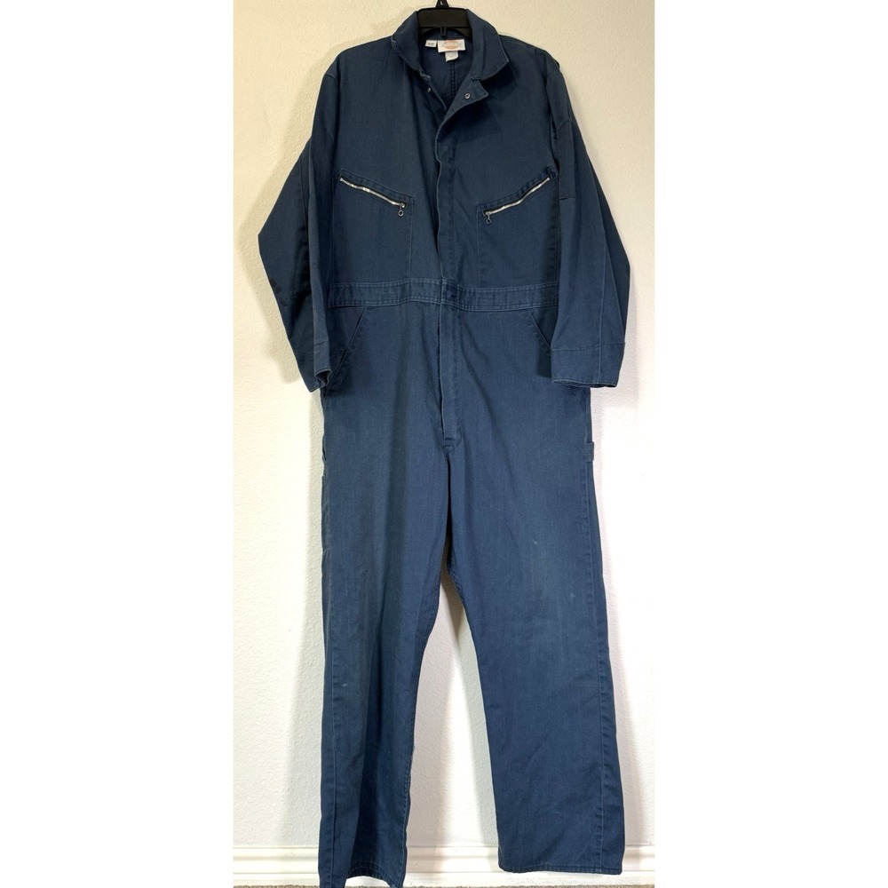 VTG Dickies Men's Coverall Garage Workwear Cotton/Poly 46 Long Blue Zip Front